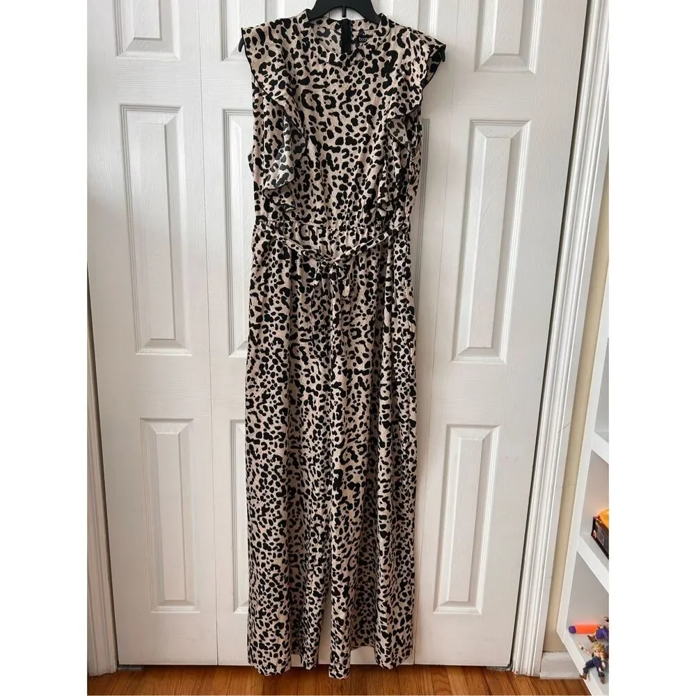 Boohoo Leopard Ruffled Wide Leg Jumpsuit Plus Size 22 - Picture 4 of 13